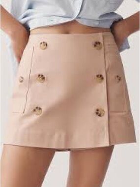 Anthropologie Maeve Button Front Trench Mini Skort Blush Pink